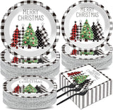 200Pcs Buffalo Plaid Christmas Tree Party Plates Napkins Christmas
