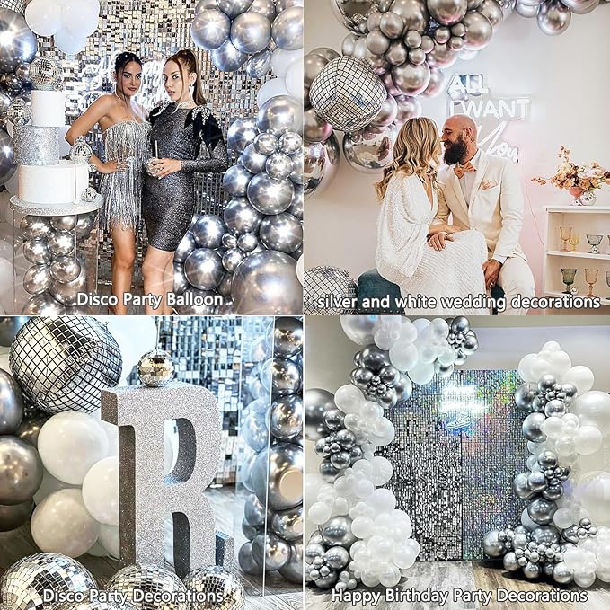 KARLURE White Silver Balloon Arch Kit Garland with Grey Clear
