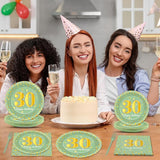 96Pcs Green Gold 30th Birthday Party Plates and Napkins for Women