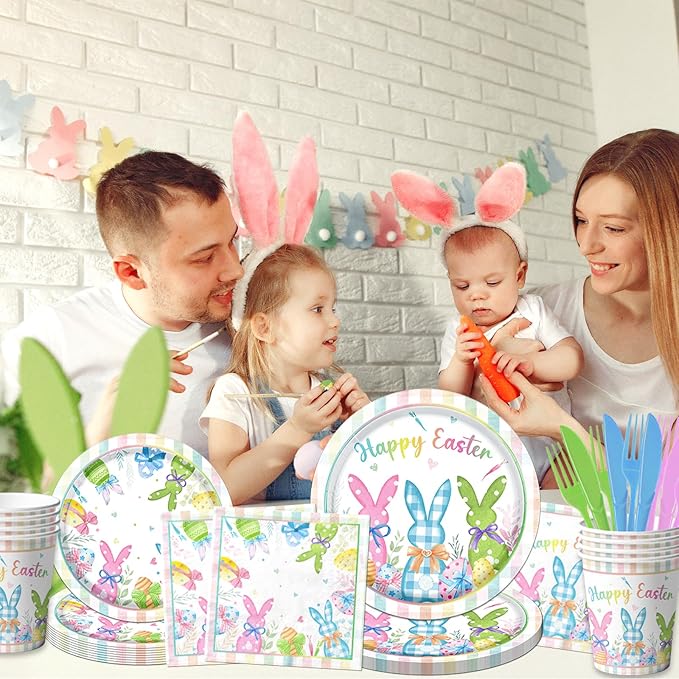 Happy Easter Plates and Napkins 168pcs Easter Party Supplies