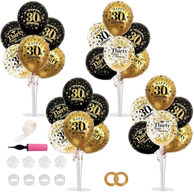 4 Set Black Gold Balloon Stand Kit for Birthday Decorations for 30th