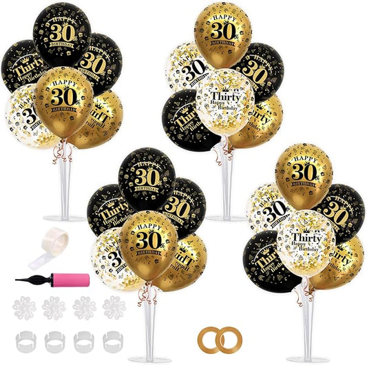 4 Set Black Gold Balloon Stand Kit for Birthday Decorations for 30th