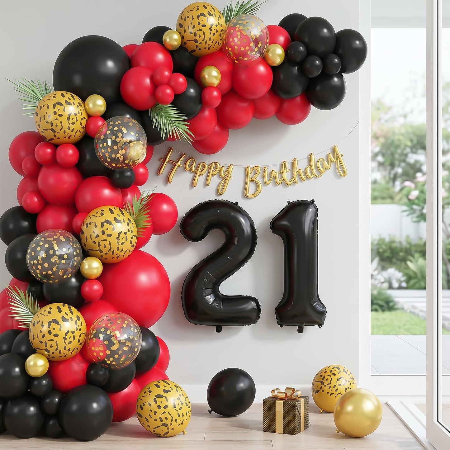 Red and Black Cheetah Print Balloons Arch Kit, Black Red Balloons