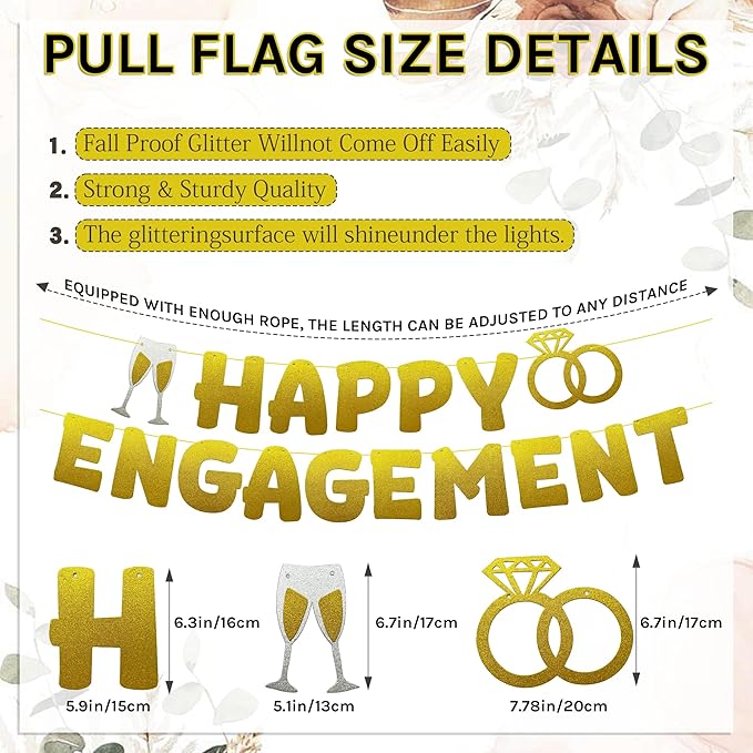 Engagement Party Decorations Set Includes Gold Glitter Happy