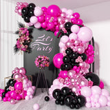 Pink and Black Balloon Arch Kit, Hot Pink Black Light Pink Metallic