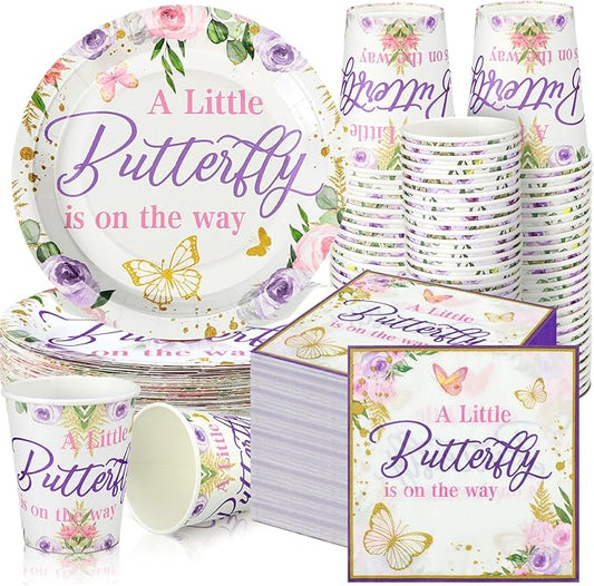 200 Pcs Butterfly Baby Shower Paper Plates Napkins Cups Girl Shower