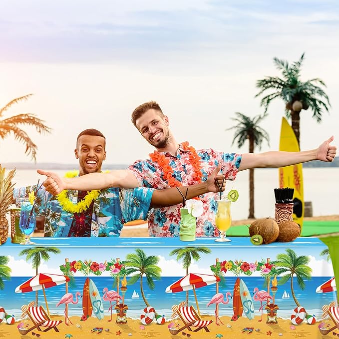 6 Pack Summer Beach Plastic Tablecloth Party Decorations, Disposable