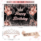 Rose Gold Birthday Decor Kit for Girls Women Backdrop Sparkle Crown