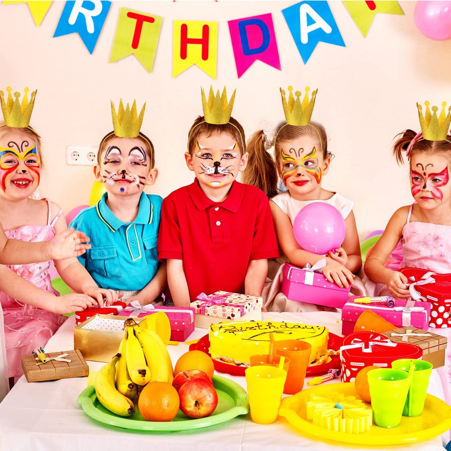 Gersoniel 24 Pieces Gold Crown Hats Mini Paper Glitter Crowns with