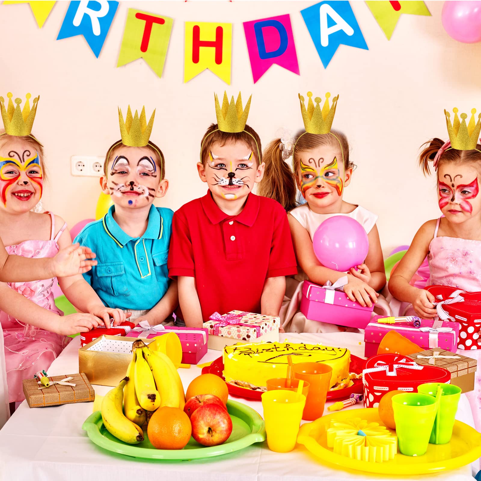Gersoniel 24 Pieces Gold Crown Hats Mini Paper Glitter Crowns with
