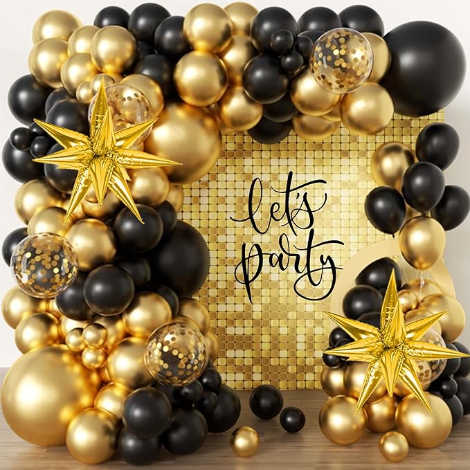 102pcs Black and Gold Balloon Garland Arch Kit with 2 Giant 3D
