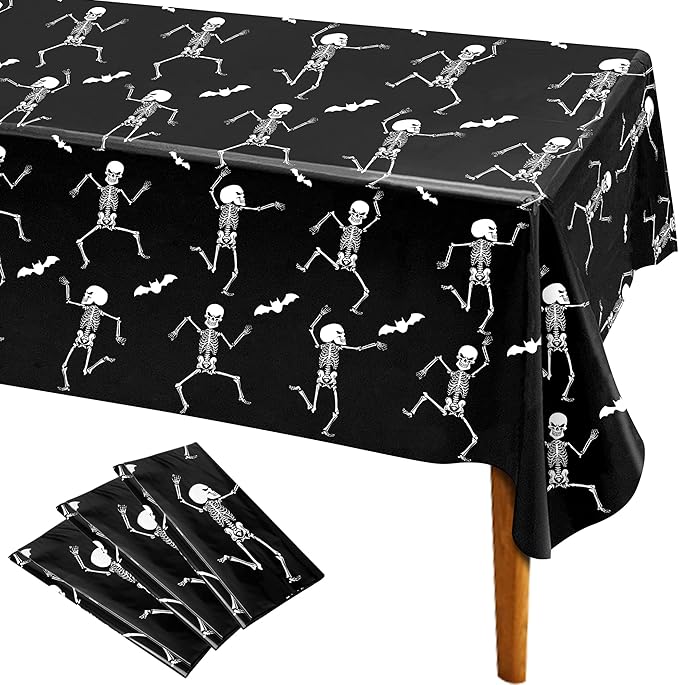 3 Packs Disposable Halloween Skeleton Tablecloth 54 x 108 Plastic