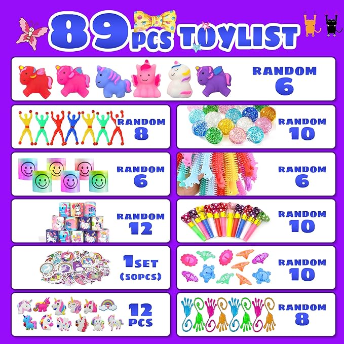 Unicorn Party Favor Goodie Rainbow Elastic Ball Bracelets Stickers