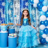 2 Packs Snowflake Foil Fringe Curtain, Blue Silver Ice Glitter