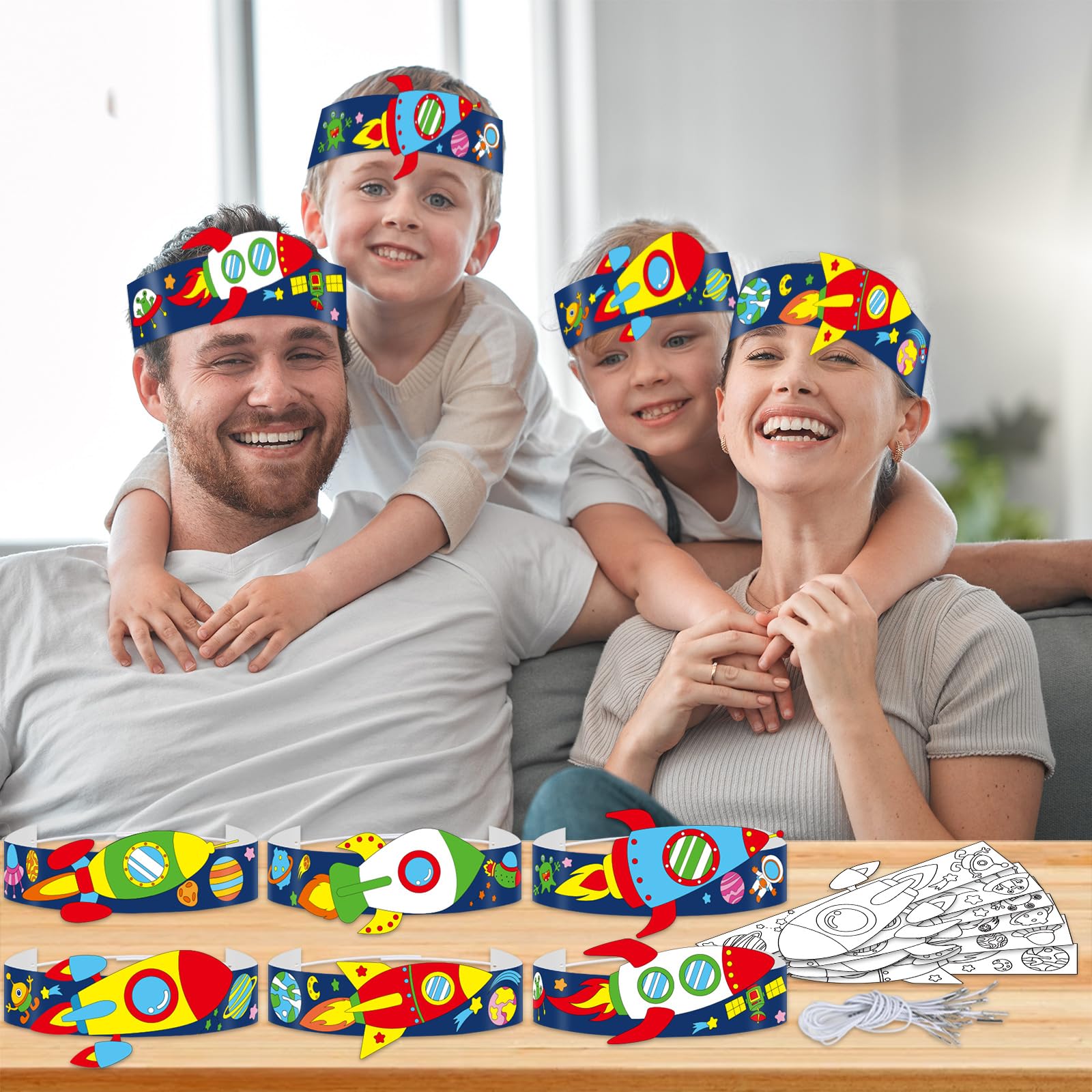 24 Sets Space Paper Headbands Craft Kits for Color Your Own
