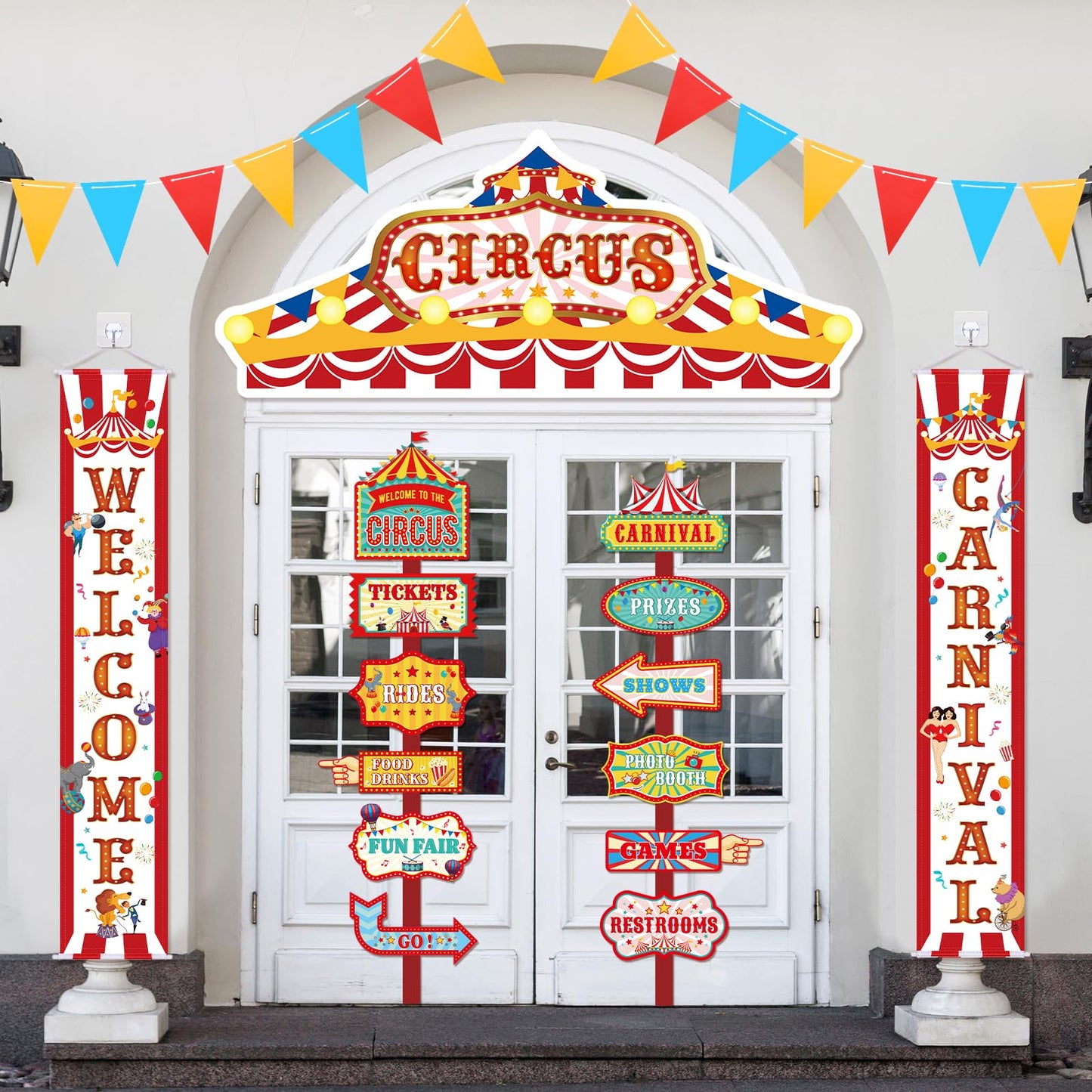 ShinyRelief 15 Pcs Circus Decorations Carnival Striped Awning Porch