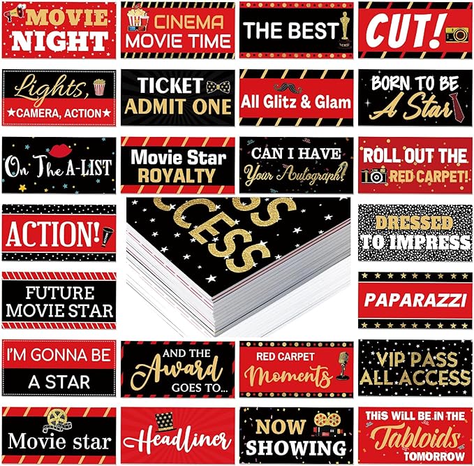 24 Designs Movie Party Photo Booth Props Double Sided 11.02 x 5.51''
