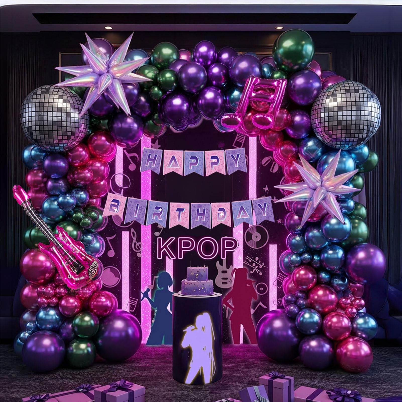 Purple hot pink Blue Green Balloon Arch Garland Kit with Banner