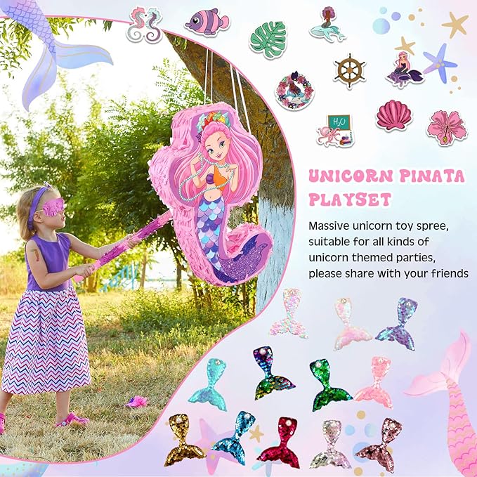 90 Pieces Mermaid Party Favors Includes Piñata Bundle 16 x 12 x 3