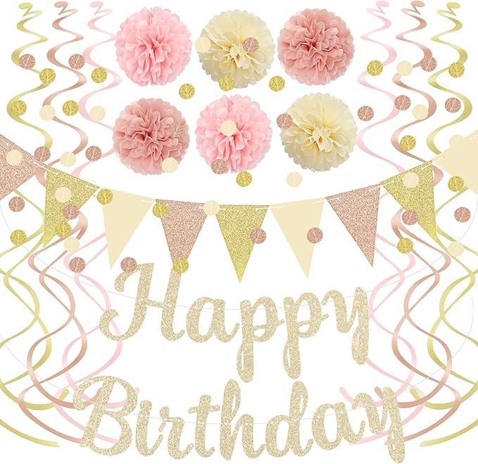 Champagne Gold Beige Fall Boho Birthday Decorations for Women, Girl