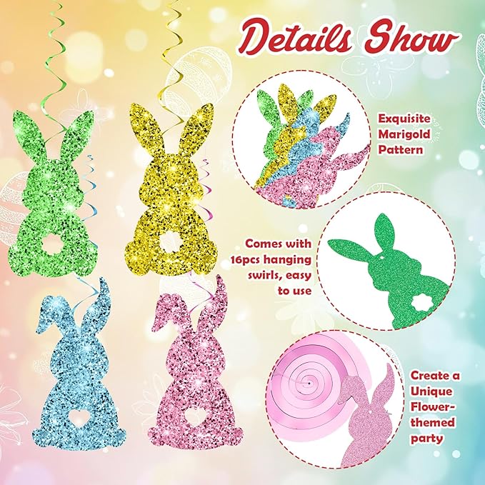 32 Pcs Easter Party Decorations Bunny Shaped Double Sided Glitter