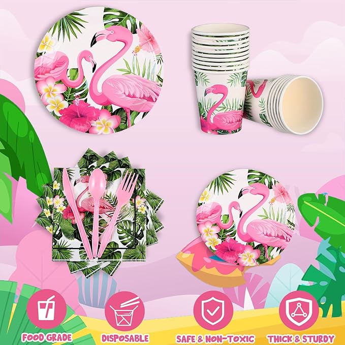 171 Pcs Flamingo Birthday Party Supplies Tropical Luau Hawaiian