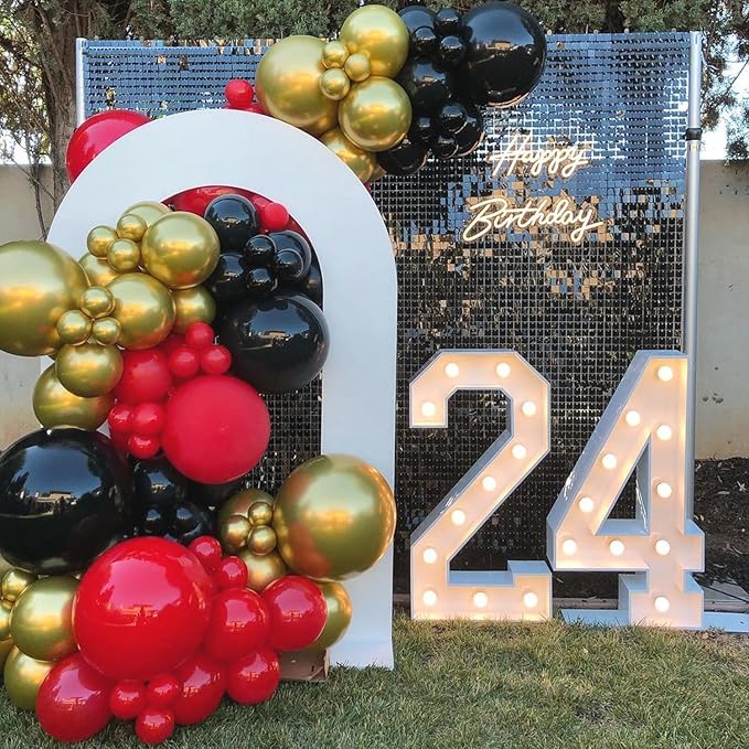 153Pcs Red and Black Gold Balloons Garland Arch Kit 18 12 10 5 inch