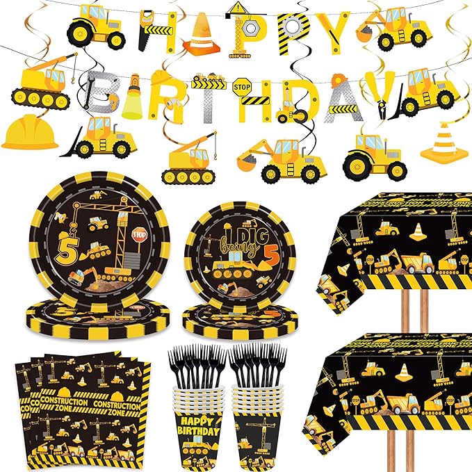 132 Pcs Construction 5th Birthday Party Supplies Dump Truck Theme