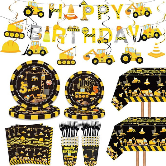 132 Pcs Construction 5th Birthday Party Supplies Dump Truck Theme