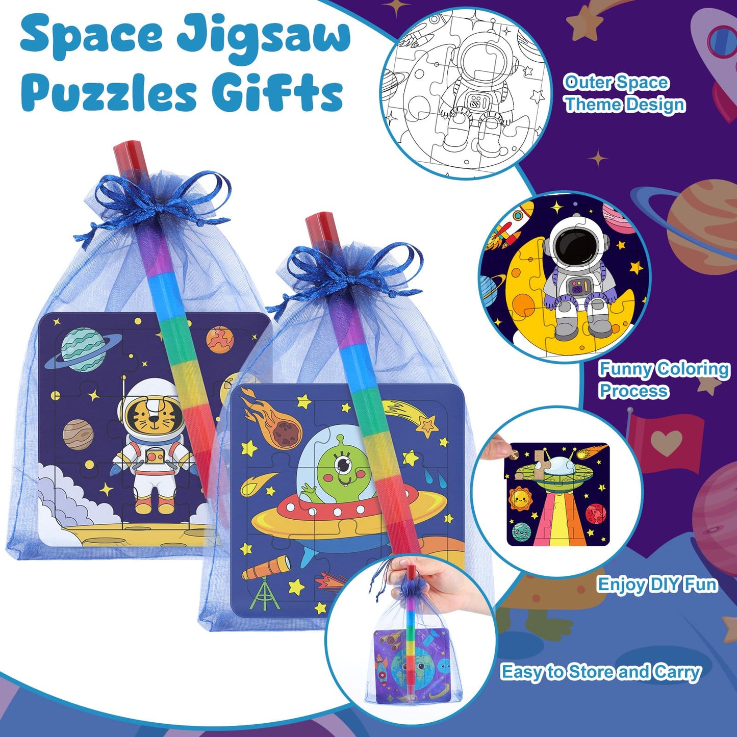 24 Pcs Space Puzzles Color Your Own Puzzles Astronaut Planet