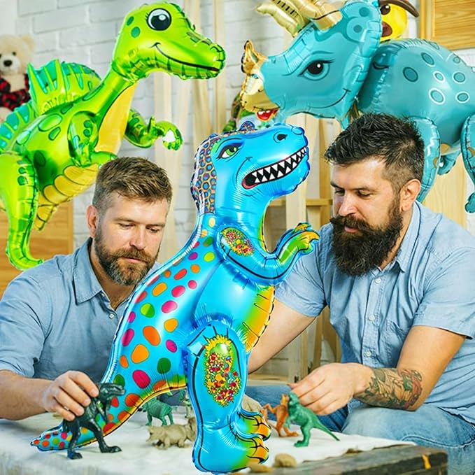 10 Pcs Giant Dinosaur Balloons 4d Dino Aluminum Foil Self Standing