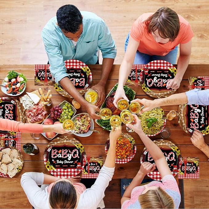 96 Pcs BBQ Baby Shower Decorations It's A BabyQ Party Plates and