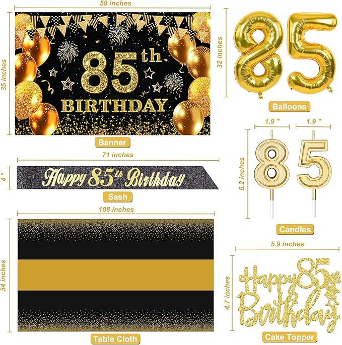 85th Birthday Decorations Men Women with 85th Birthday Banner Black