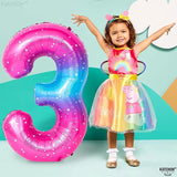 KatchOn, Rainbow 40 Inch 3 Balloon - Pink Blue | 3rd Birthday