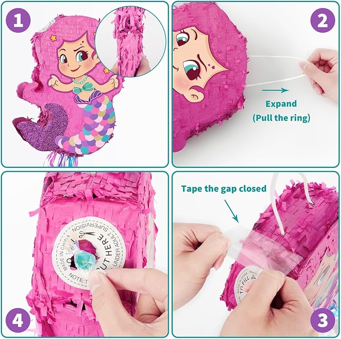 Foldable Mermaid Piñata Pull String Mermaid Birthday Party
