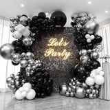 Black and Silver Balloons Garland Kit,119pcs Black White Metallic