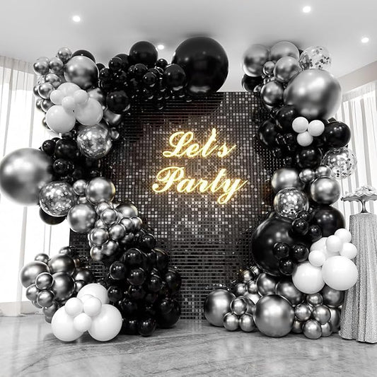 Black and Silver Balloons Garland Kit,119pcs Black White Metallic