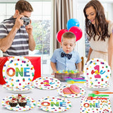 96pcs Rainbow 1st Birthday Plates and Napkins Confetti Happy