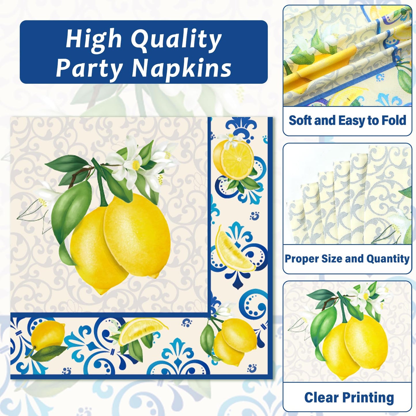 100Pcs Capri Lemon Paper Plates and Napkins Lemon Birthday Party