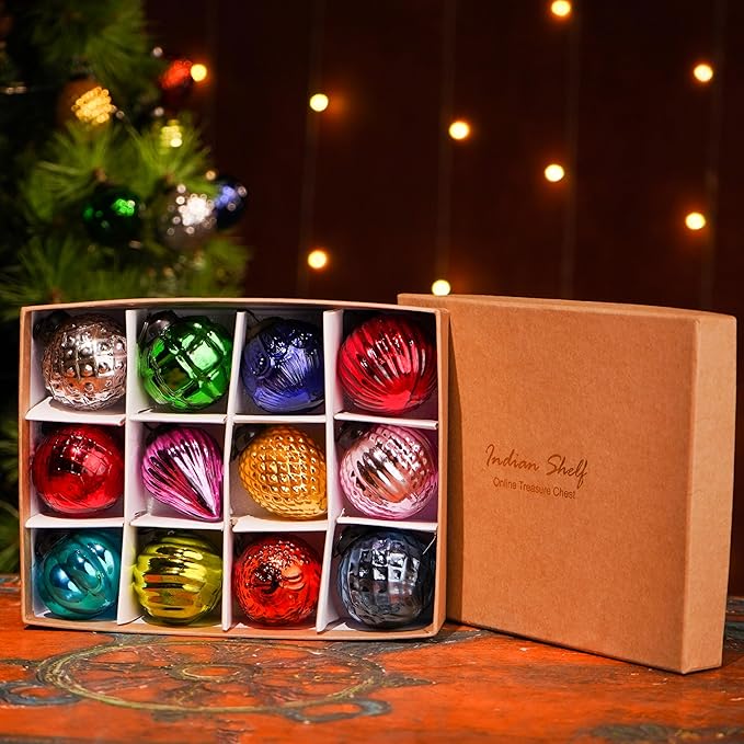 IndianShelf 24 Large Vintage Christmas Ornaments Multi Glass