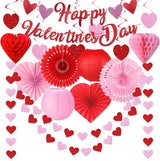 Valentines Day Decorations with Banner Pink Red Heart Shaped Paper