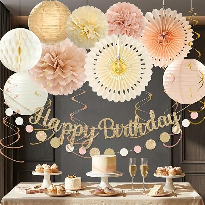 Champagne-Gold Birthday Party Decorations Kit-26 Piece- Glittery