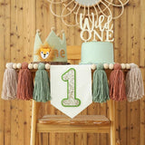 Wild One 1st Highchair Wood Bead Tassel Garland Lion Crown Hat