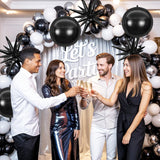 6Pcs Black Silver Foil Balloons,22Inch Black Silver 4D Round Ball