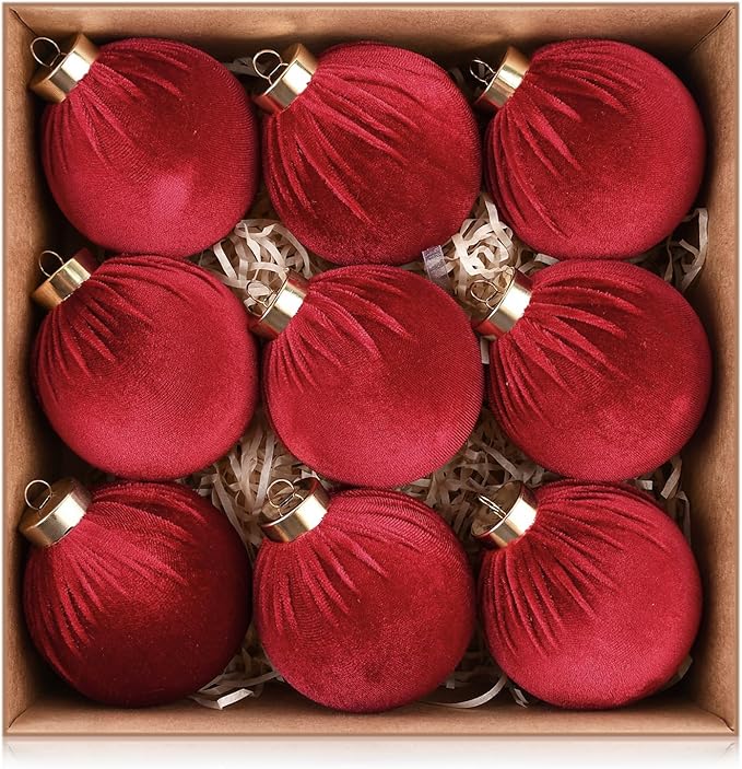 Velvet Ornaments for Christmas Tree Decorations - Burgundy Xmas Ball
