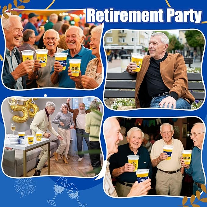 Retirement Party Decoration Cups 50pcs 16 Oz Plastic Drinking Cups