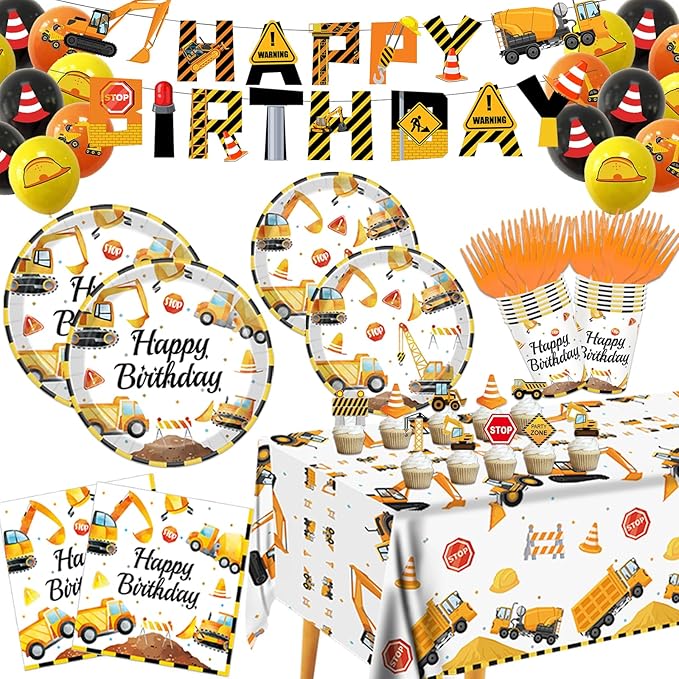 Construction Birthday Party Supplies for 24 Guests Decorations