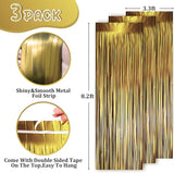 Voircoloria 3 Pack 3.3 x 8.2 ft Matte Dark Gold Foil Fringe Backdrop