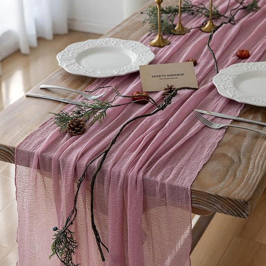 Keketoarrange Dusty Rose Easter Cheesecloth Table Runner Gauze 120