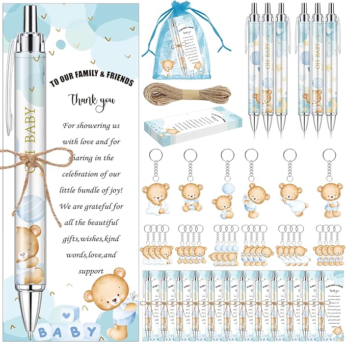 289 Pieces Baby Shower Gifts for Guest Blue Bear Ballpoint Pens and